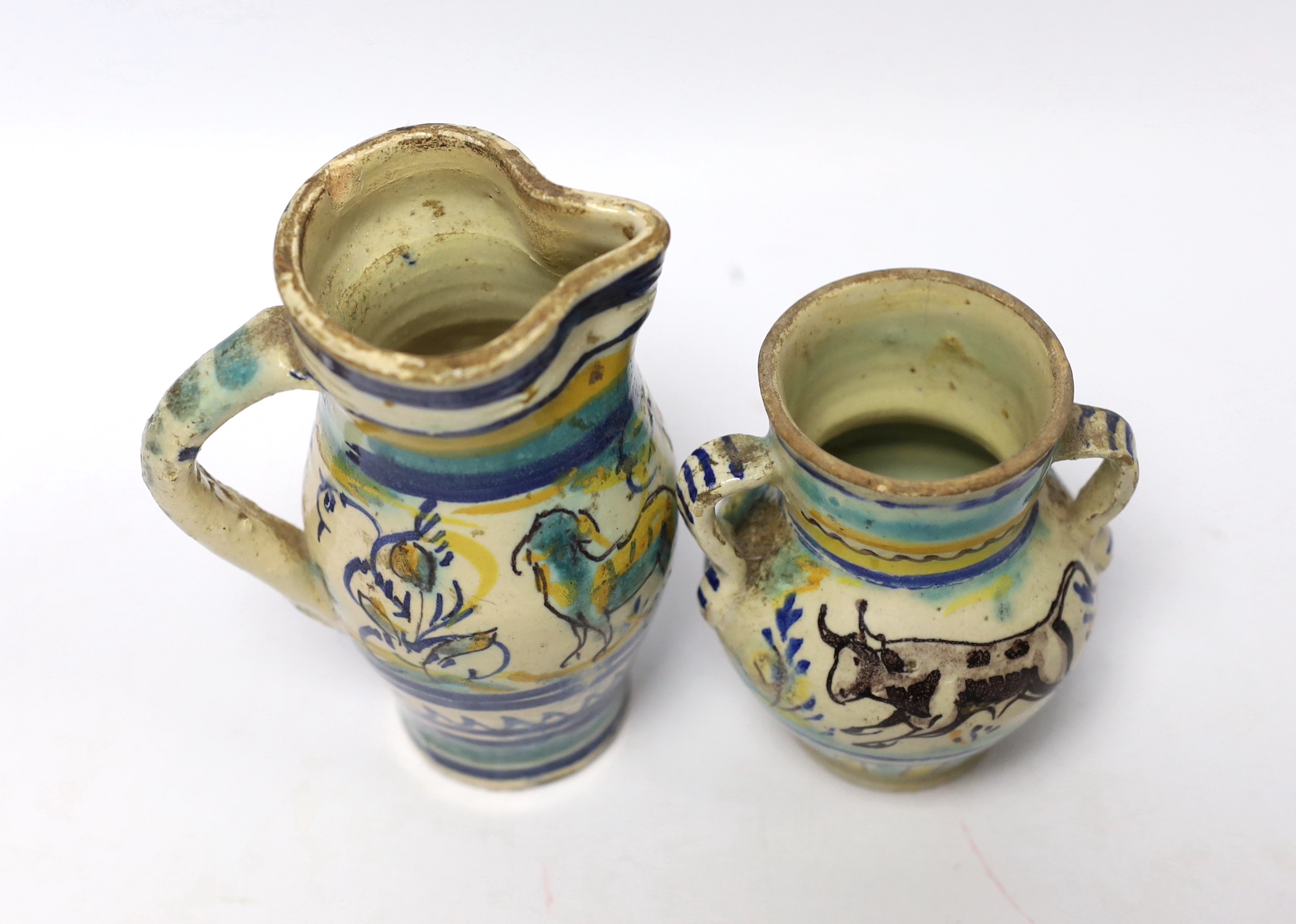 Two Spanish Talavera maiolica vessels, 19th century, tallest 13cm